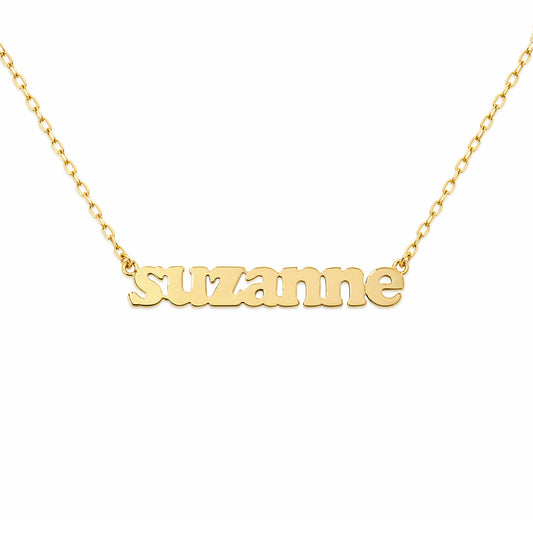 14K Gold Mini Nameplate Necklace ~ Block, Old English or Script Font