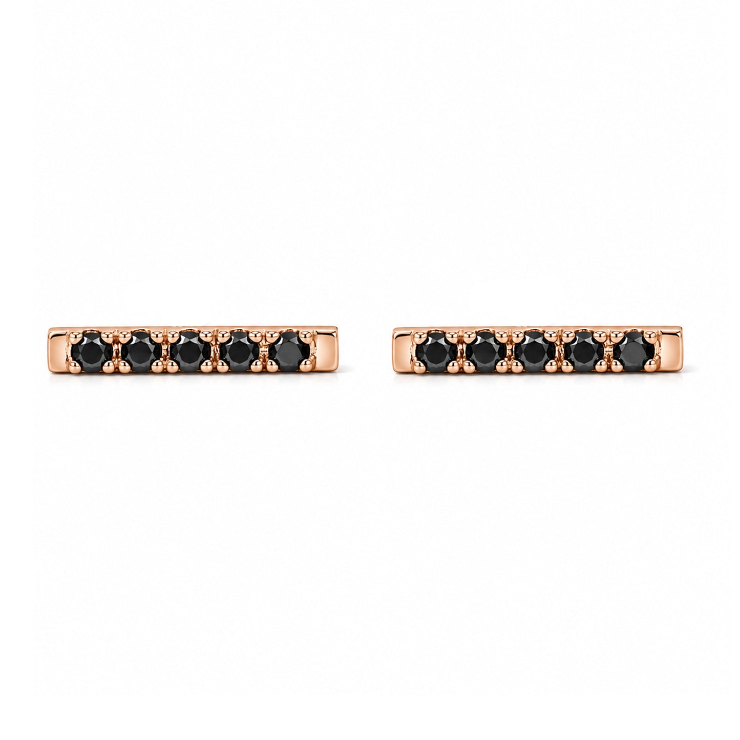 14K Gold Small Pavé Black Diamond Bar Stud Earrings