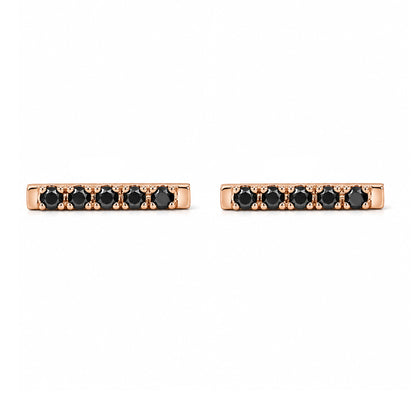 14K Gold Small Pavé Black Diamond Bar Stud Earrings