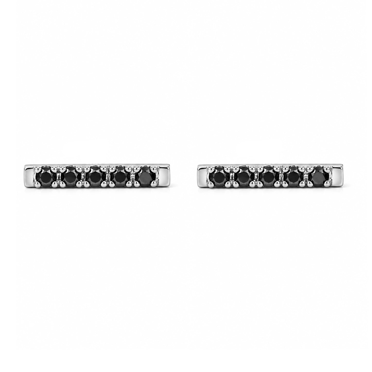 14K Gold Small Pavé Black Diamond Bar Stud Earrings