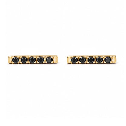 14K Gold Small Pavé Black Diamond Bar Stud Earrings