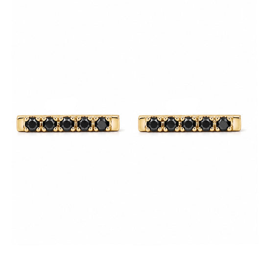 14K Gold Small Pavé Black Diamond Bar Stud Earrings