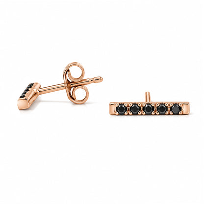 14K Gold Small Pavé Black Diamond Bar Stud Earrings