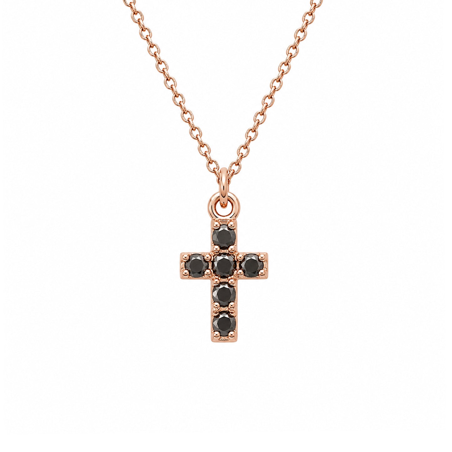 14K Gold Pavé Black Diamond Small Cross Necklace