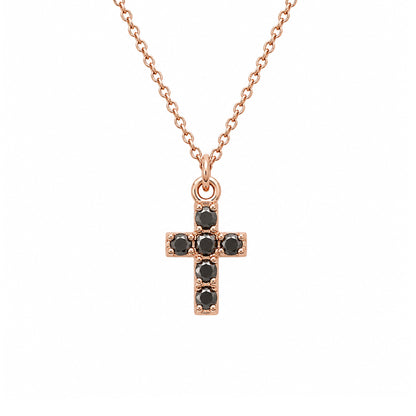 14K Gold Pavé Black Diamond Small Cross Necklace