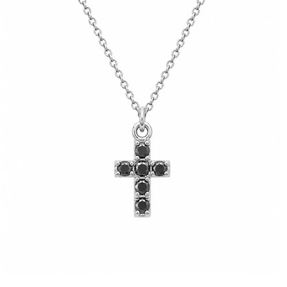 14K Gold Pavé Black Diamond Small Cross Necklace