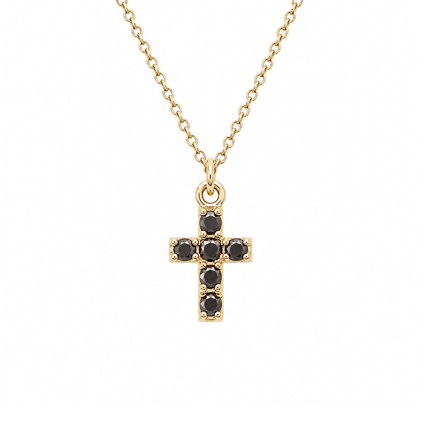14K Gold Pavé Black Diamond Small Cross Necklace