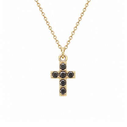 14K Gold Pavé Black Diamond Small Cross Necklace