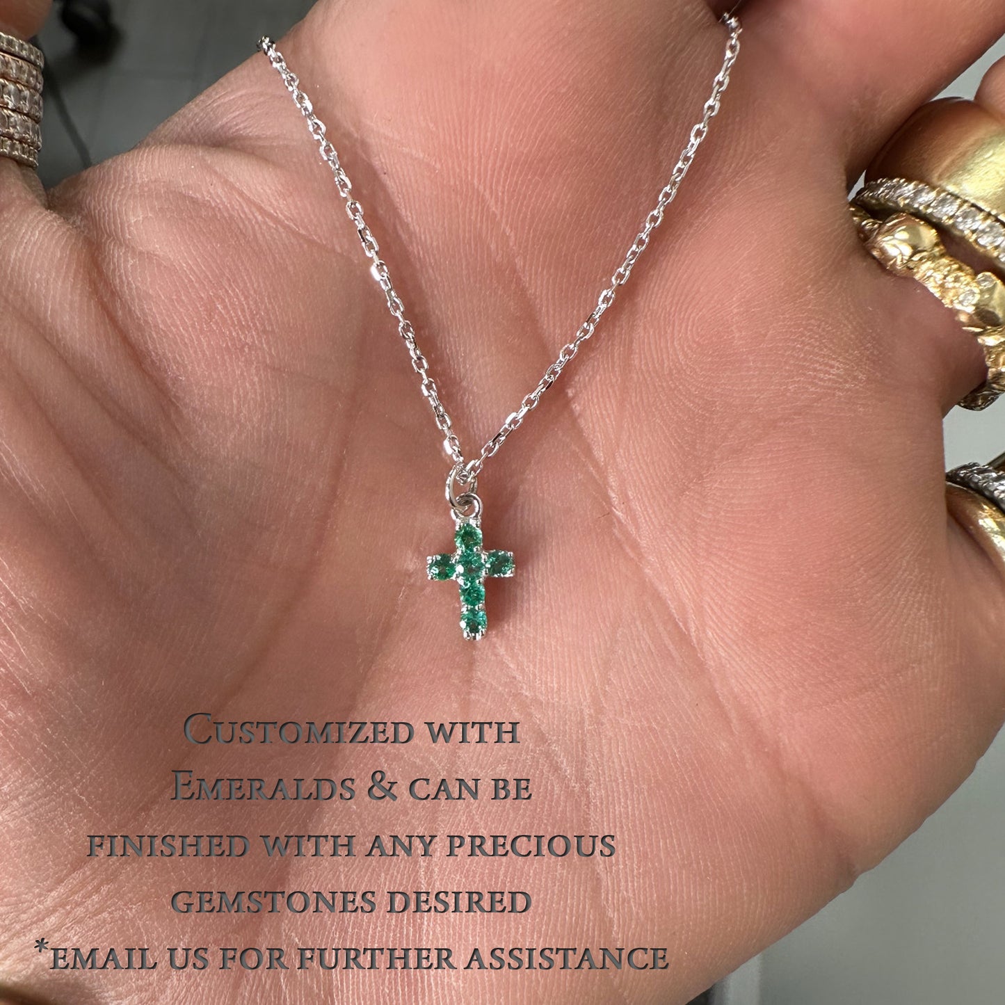 14K Gold Pavé Opal Small Cross Necklace