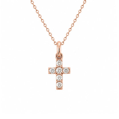 14K Gold Pavé Diamond Small Cross Necklace