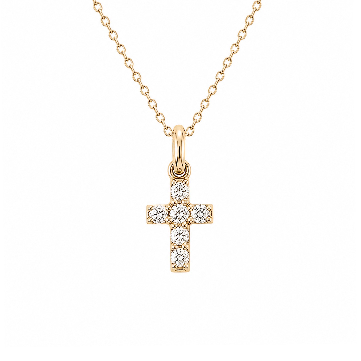14K Gold Pavé Diamond Small Cross Necklace