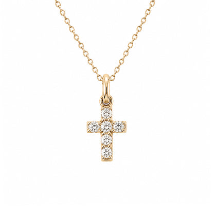 14K Gold Pavé Diamond Small Cross Necklace