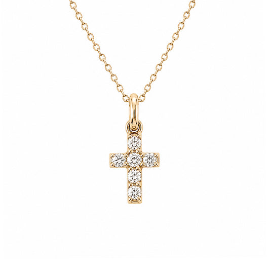 14K Gold Pavé Diamond Small Cross Necklace