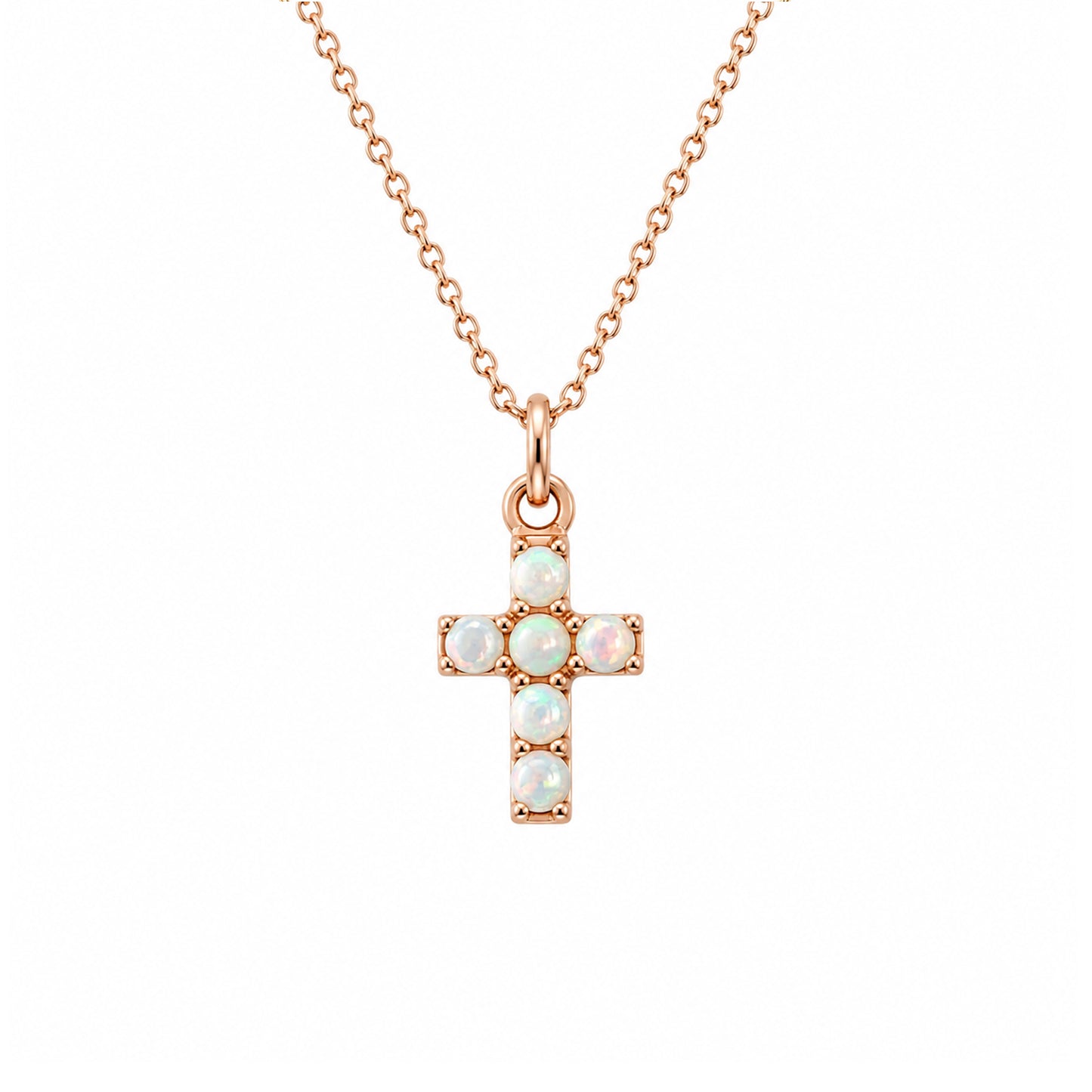 14K Gold Pavé Opal Small Cross Necklace