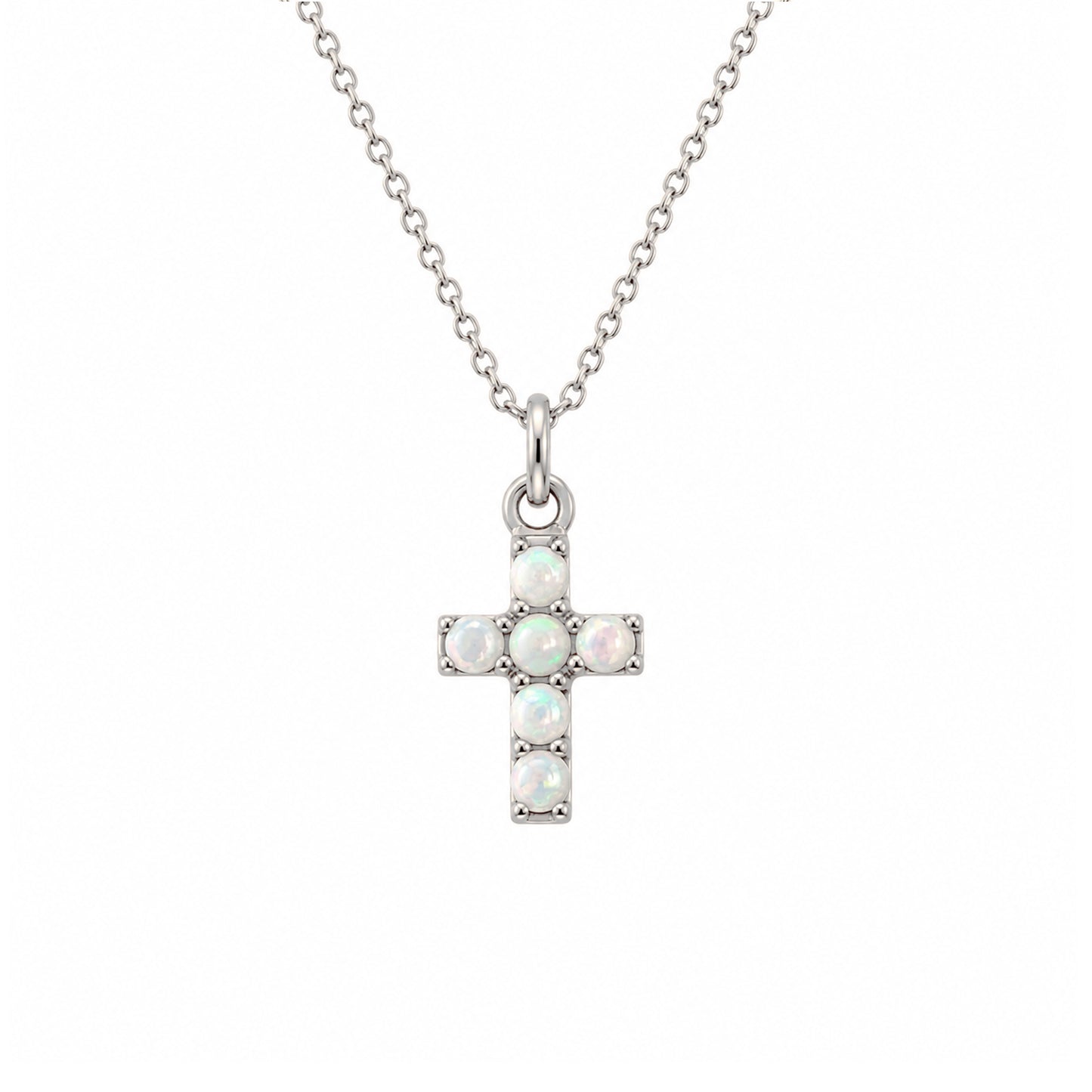 14K Gold Pavé Opal Small Cross Necklace
