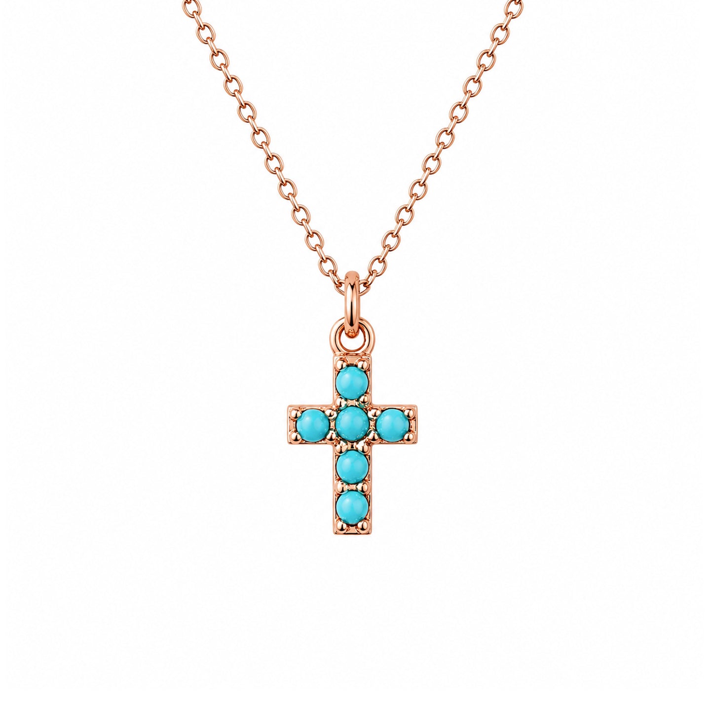 14K Gold Pavé Turquoise Small Cross Necklace