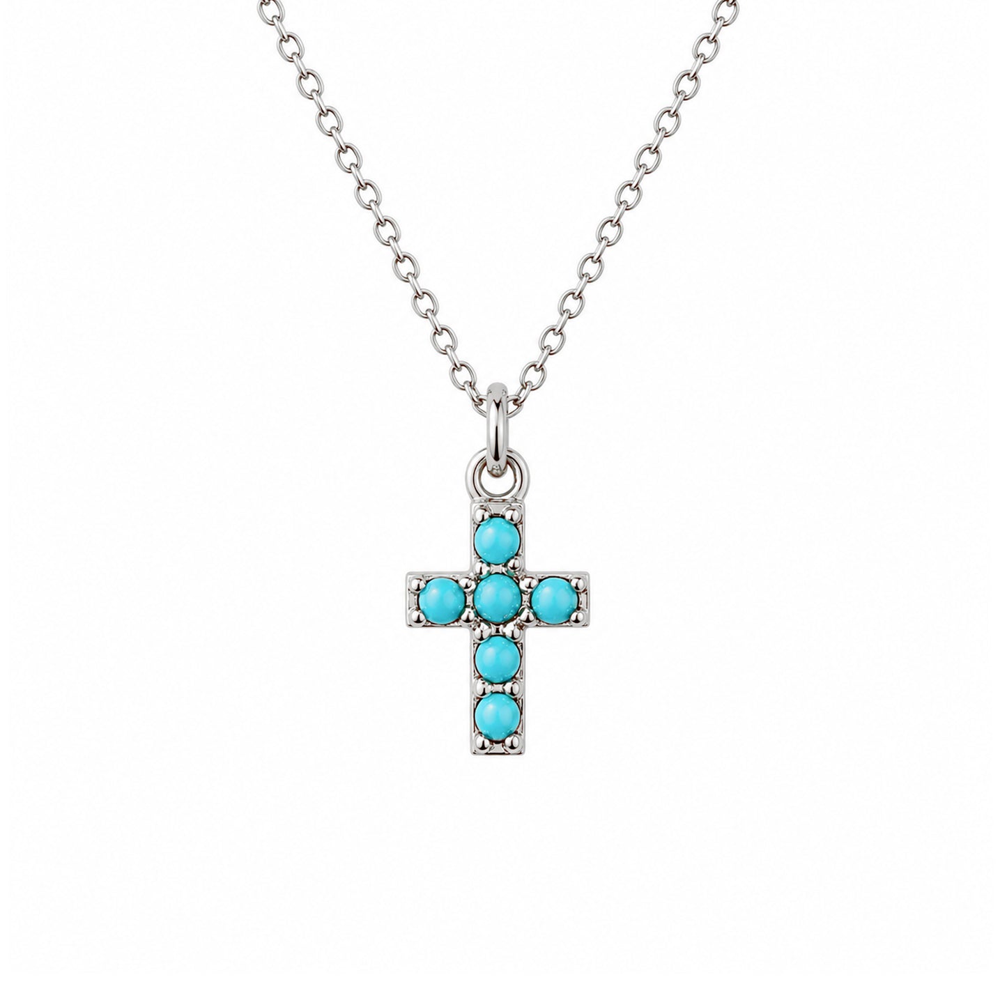 14K Gold Pavé Turquoise Small Cross Necklace