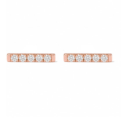 14K Gold Small Pavé Diamond Bar Stud Earrings