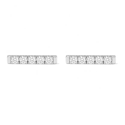 14K Gold Small Pavé Diamond Bar Stud Earrings