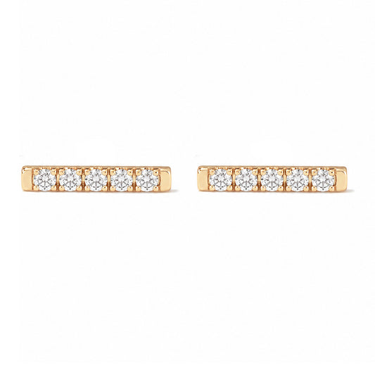 14K Gold Small Pavé Diamond Bar Stud Earrings