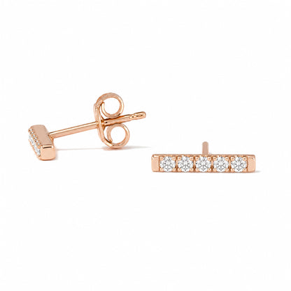 14K Gold Small Pavé Diamond Bar Stud Earrings