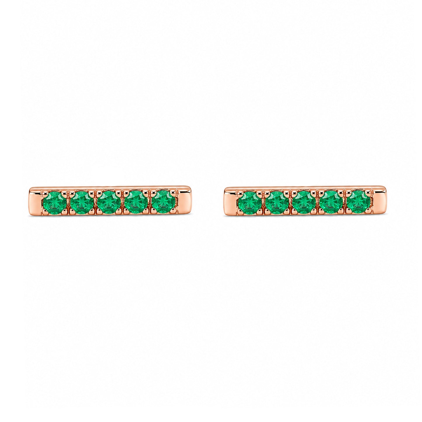 14K Gold Small Pavé Emerald Bar Stud Earrings