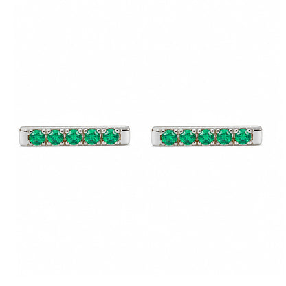 14K Gold Small Pavé Emerald Bar Stud Earrings