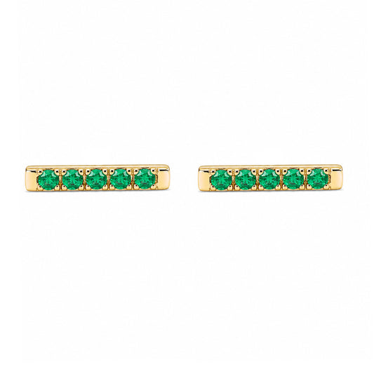 14K Gold Small Pavé Emerald Bar Stud Earrings