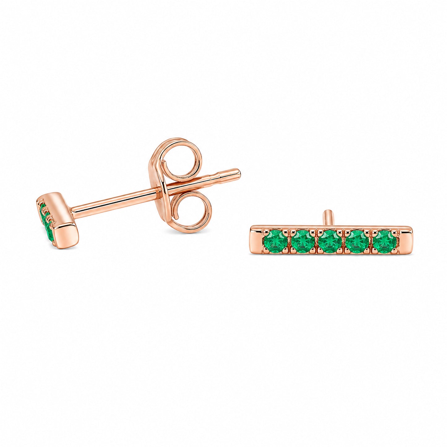 14K Gold Small Pavé Emerald Bar Stud Earrings