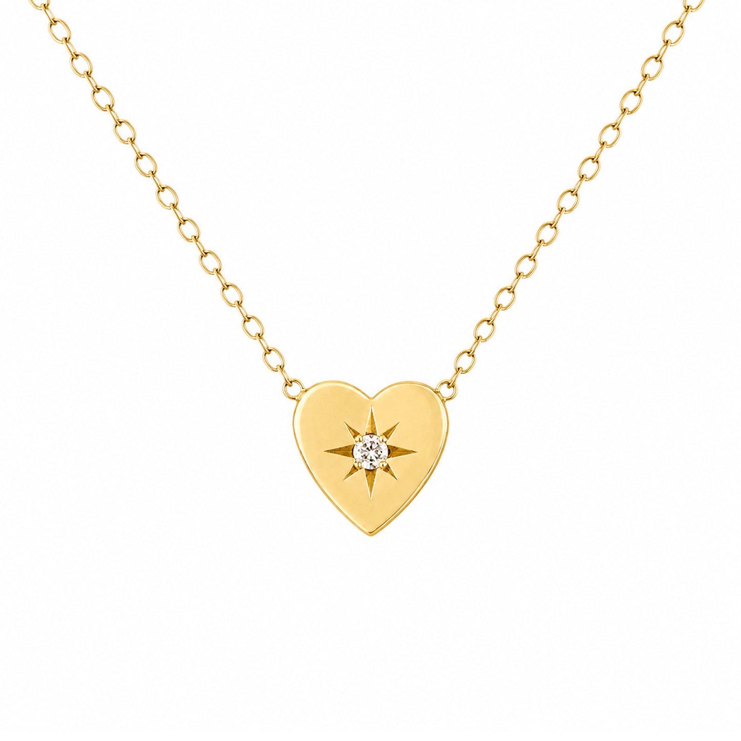 14K Gold Diamond Starburst Heart Necklace, Small Size