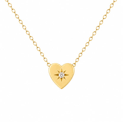 14K Gold Diamond Starburst Heart Necklace, Small Size