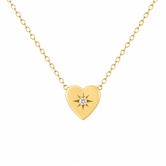 14K Gold Diamond Starburst Heart Necklace, Small Size