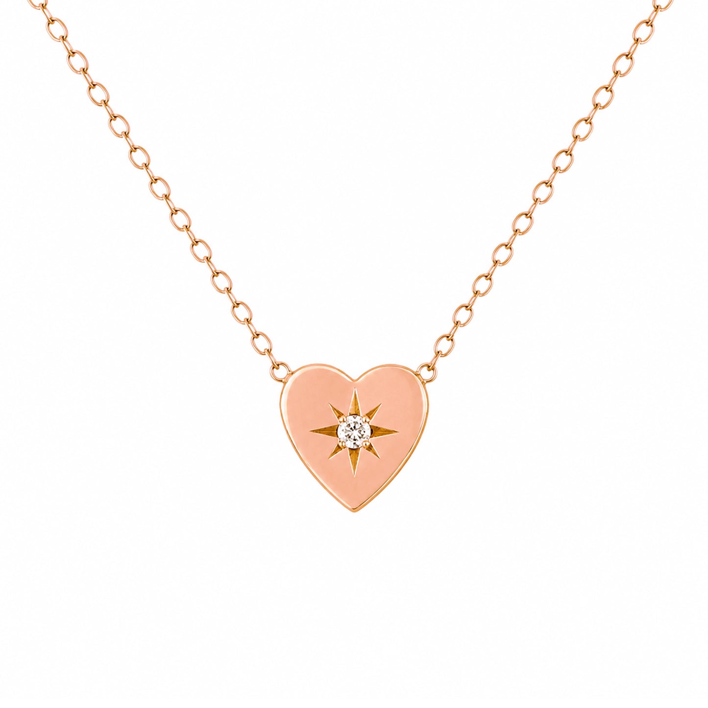 14K Gold Diamond Starburst Heart Necklace, Small Size