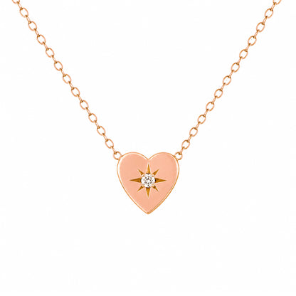 14K Gold Diamond Starburst Heart Necklace, Small Size