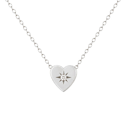 14K Gold Diamond Starburst Heart Necklace, Small Size