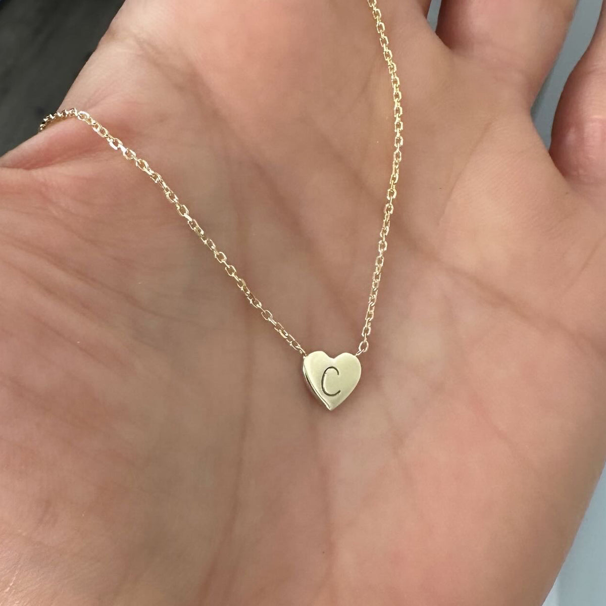 14K Gold Initial Heart Necklace, Small Size