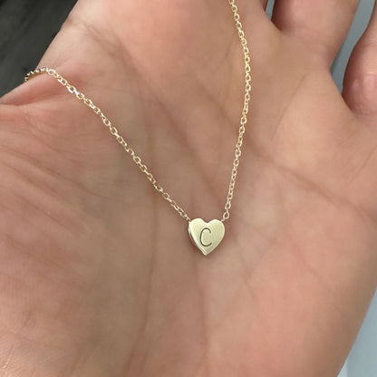 14K Gold Initial Heart Necklace, Small Size