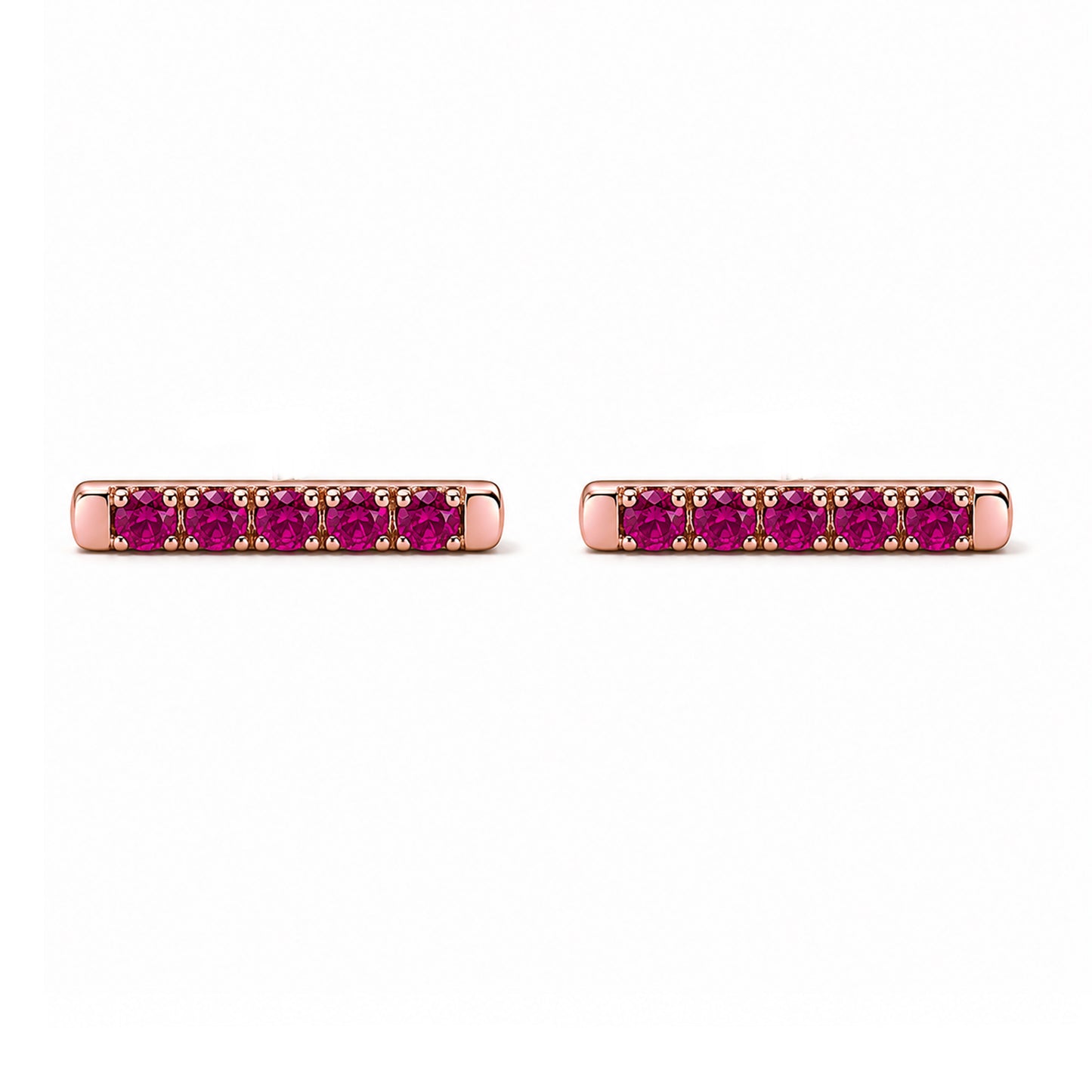 14K Gold Small Pavé Ruby Bar Stud Earrings