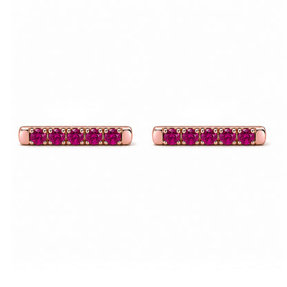 14K Gold Small Pavé Ruby Bar Stud Earrings