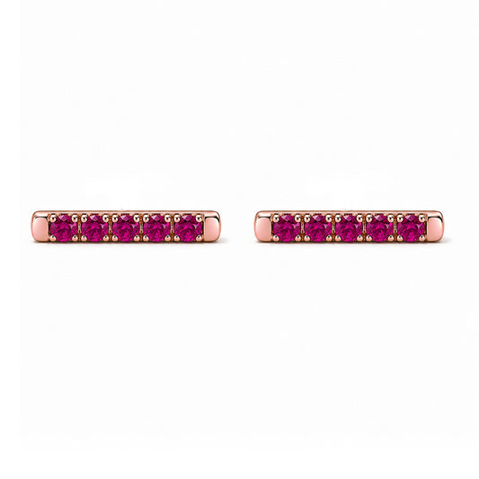14K Gold Small Pavé Ruby Bar Stud Earrings