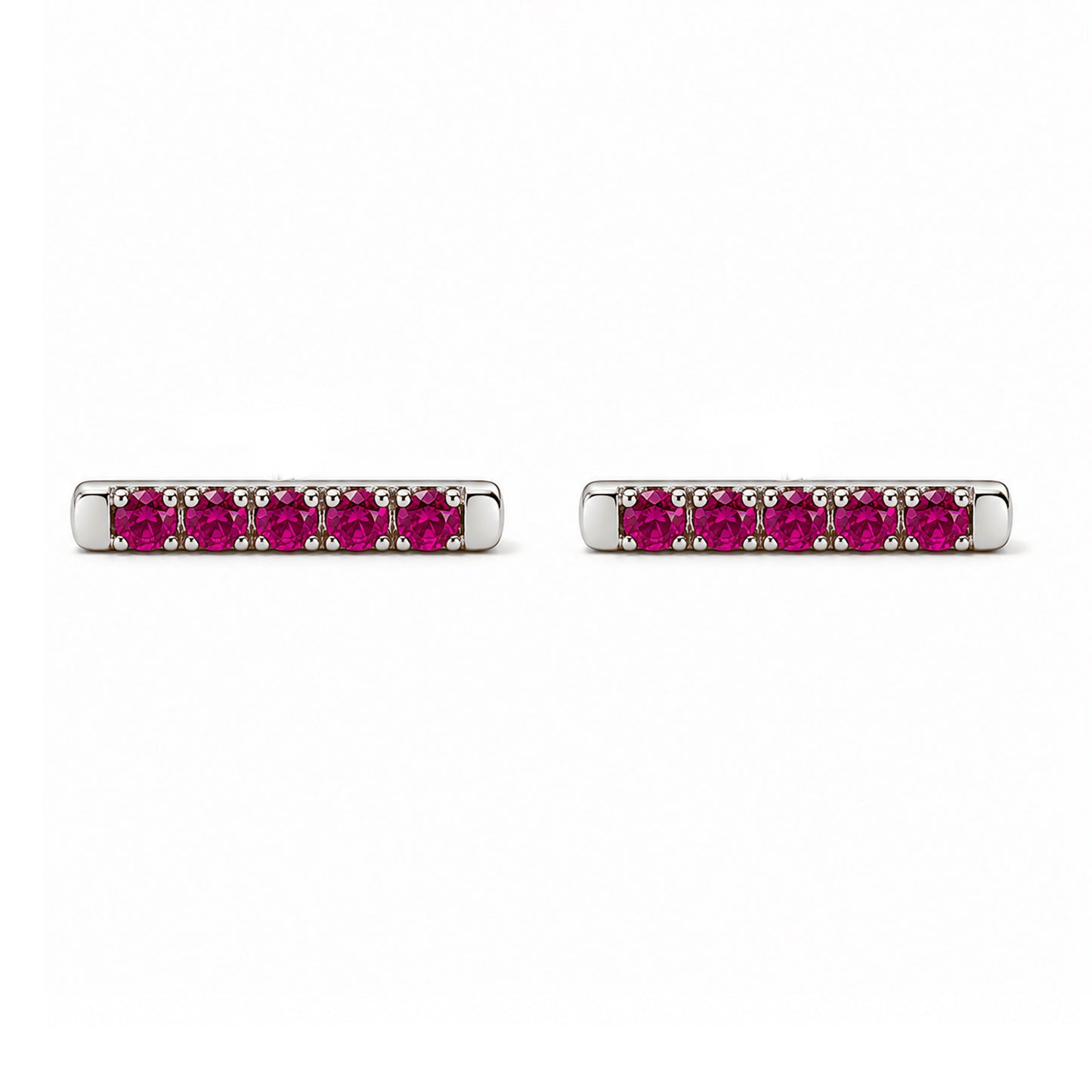 14K Gold Small Pavé Ruby Bar Stud Earrings