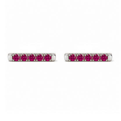 14K Gold Small Pavé Ruby Bar Stud Earrings