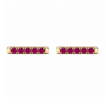 14K Gold Small Pavé Ruby Bar Stud Earrings