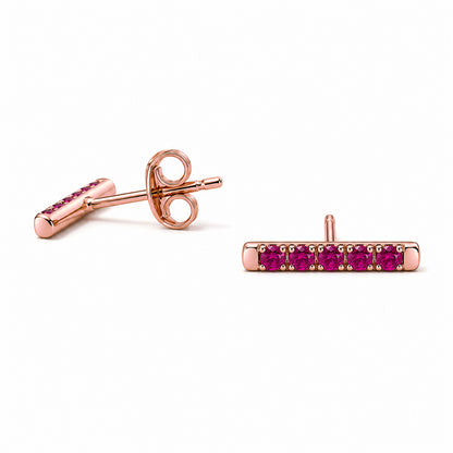 14K Gold Small Pavé Ruby Bar Stud Earrings