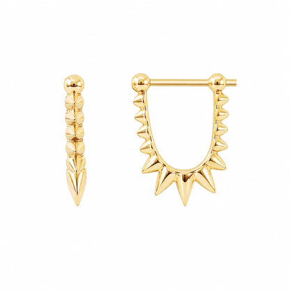 Spike Collection: 14K Gold Spike Huggie Hoop Earrings, Small Size