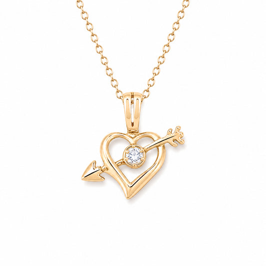 14K Gold Diamond XS Pierced Arrow Heart Necklace