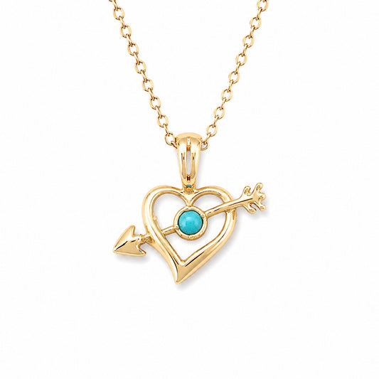 14K Gold Turquoise Pierced Arrow Heart Necklace