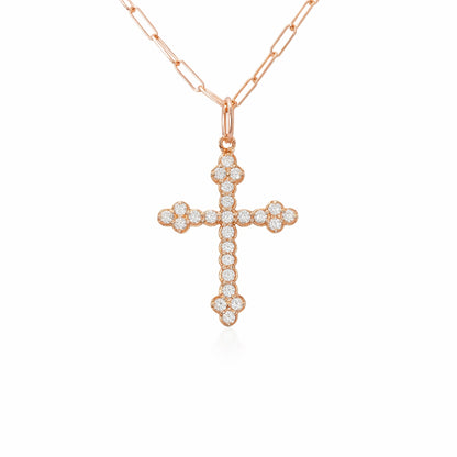 14K Gold Diamond Gothic Trinity Cross Necklace ~ Small Size