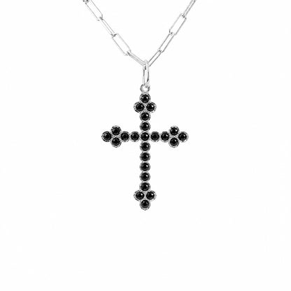 14K Gold Black Diamond Gothic Trinity Cross Necklace ~ Small Size