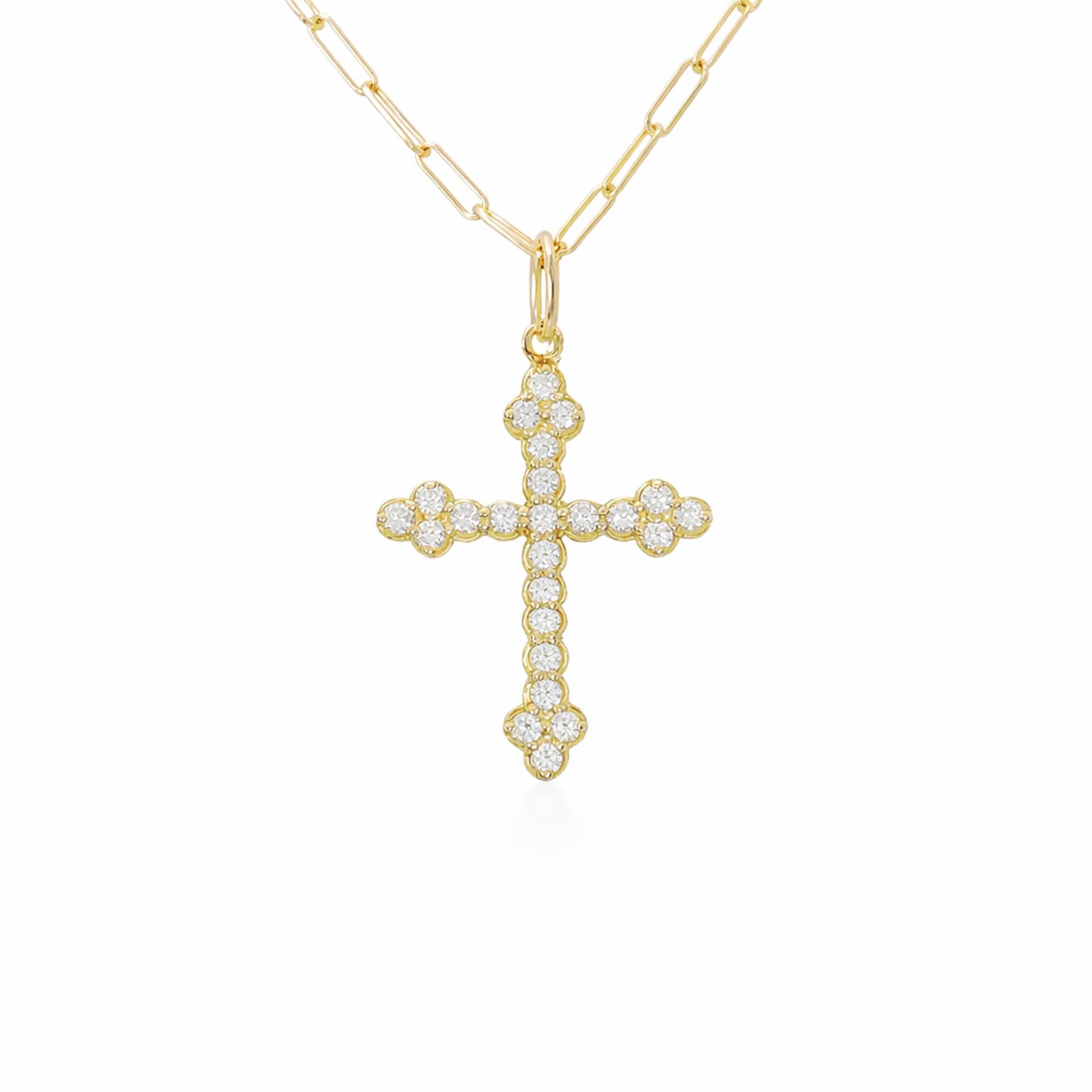 14K Gold Diamond Gothic Trinity Cross Necklace ~ Small Size